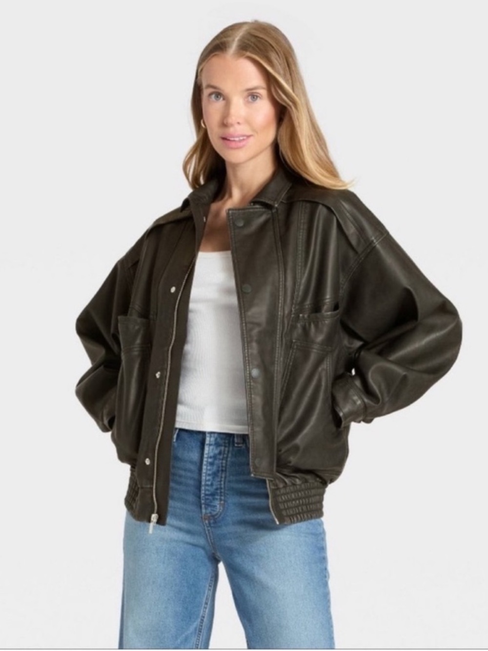 Universal Thread Women’s Relaxed Faux Leather Bomber Jacket - Black Size XXL NWT
